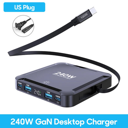175W GaN USB-C Desktop Charger - 6-Port Fast Charging Station with LCD