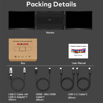 14-16" Dual Screen Laptop Monitor Extender - FHD IPS Portable Triple Display