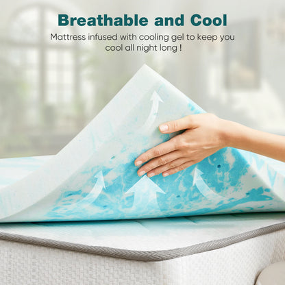 Gel Memory Foam Mattress Topper - Cooling & Pressure Relief Bed Pad
