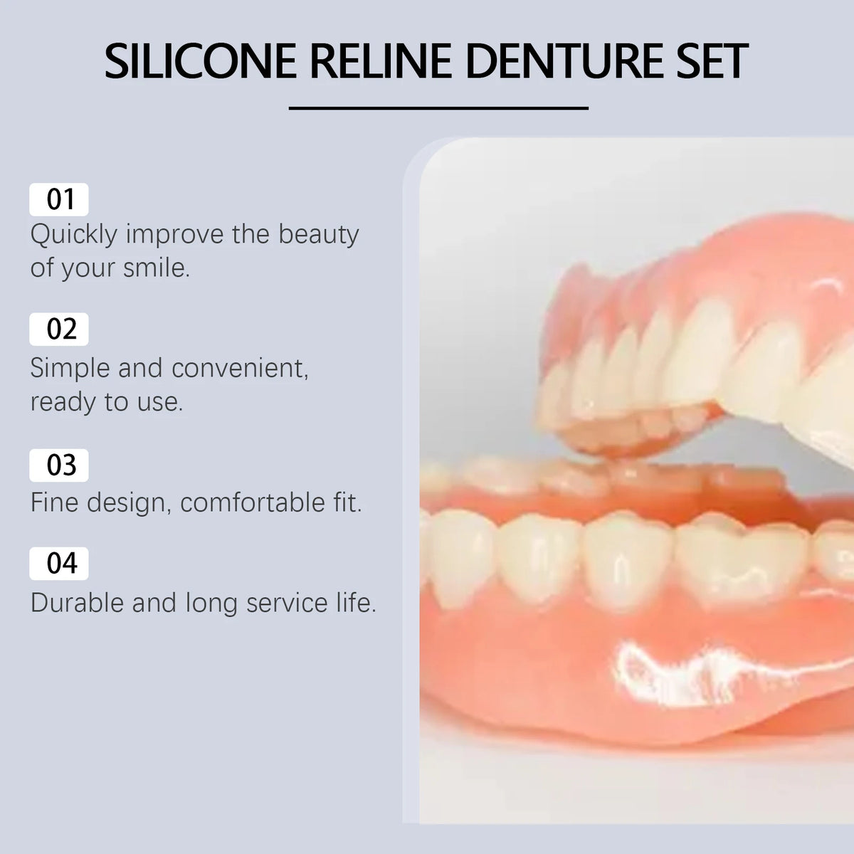 Flexible Silicone Cosmetic Denture Reline Set for Instant Smile Transformation