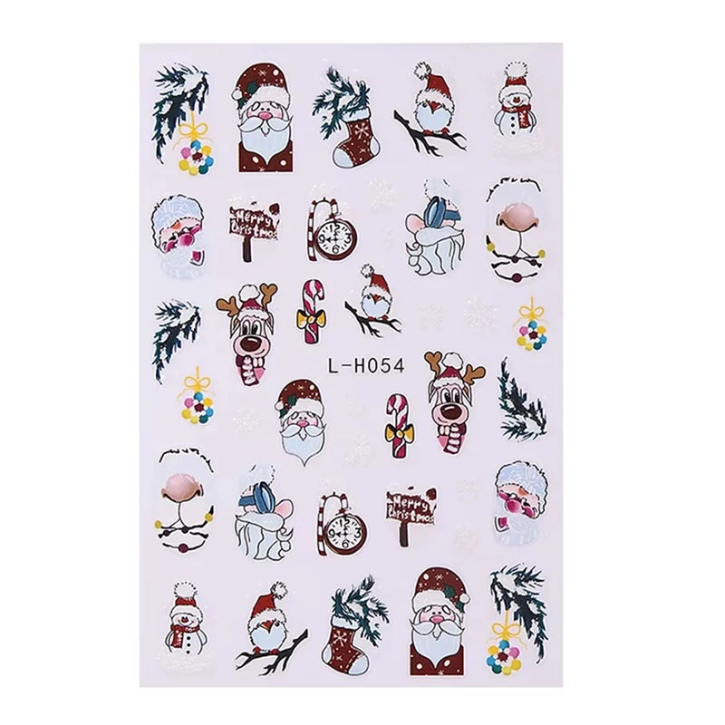 3D Christmas Nail Art Stickers - Festive Snowman & Snowflake Manicure Decals - 17
