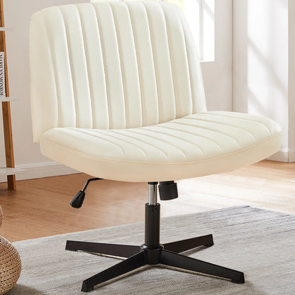 Wide Armless Cross-Legged Office Chair - Adjustable Swivel Vanity Desk Chair