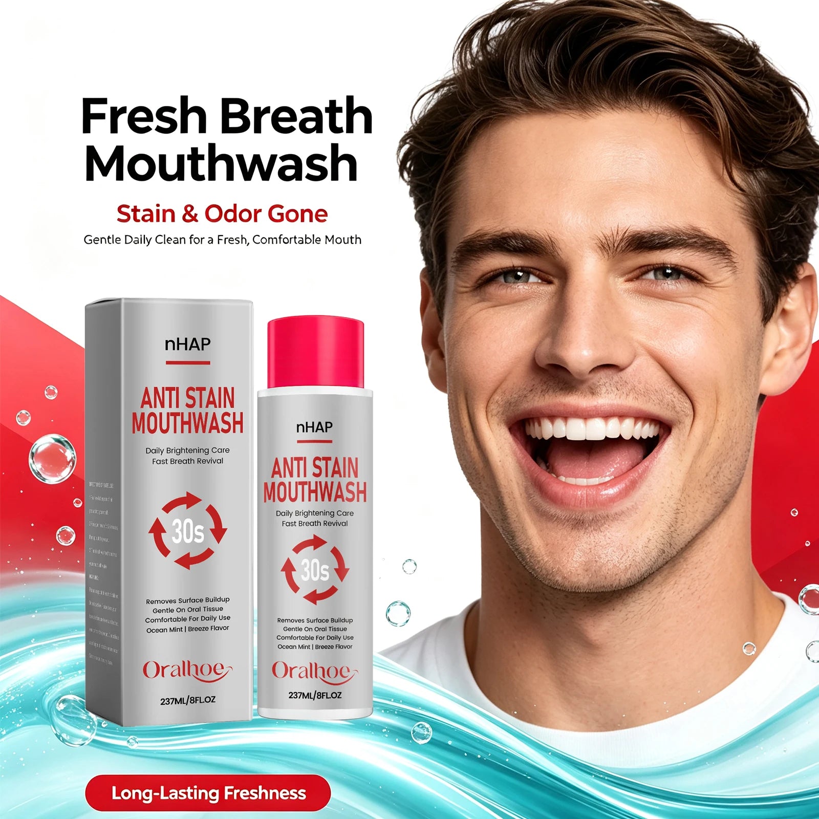 Anti-Stain Teeth Whitening Mouthwash - Alcohol-Free Daily Oral Care & Fresh Breath - 5