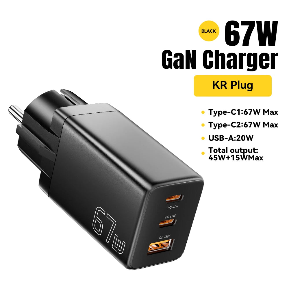 Essager 67W GaN USB-C Fast Wall Charger - Multi-Port Power Adapter - 28
