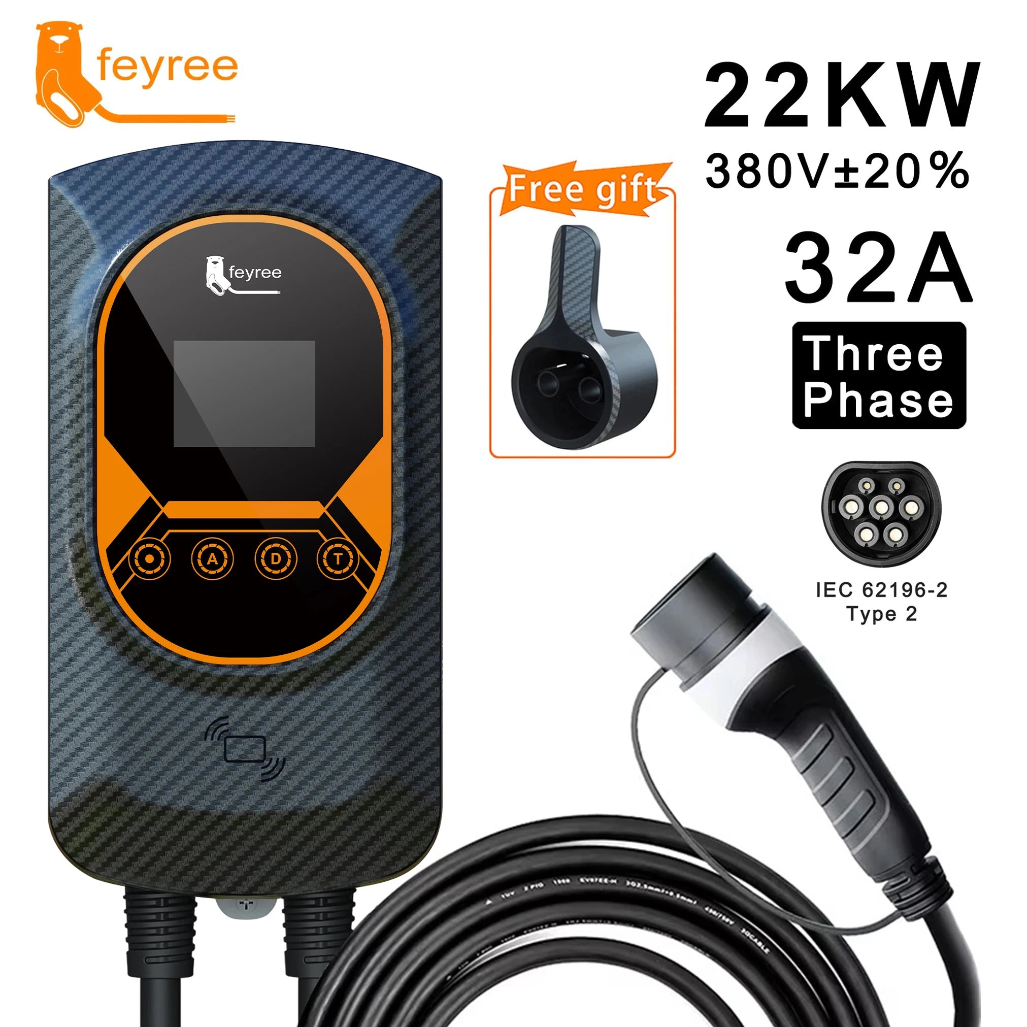 Electric Vehicle Wallbox Charger - Adjustable 7.6kW-22kW EV Charging Station - 10