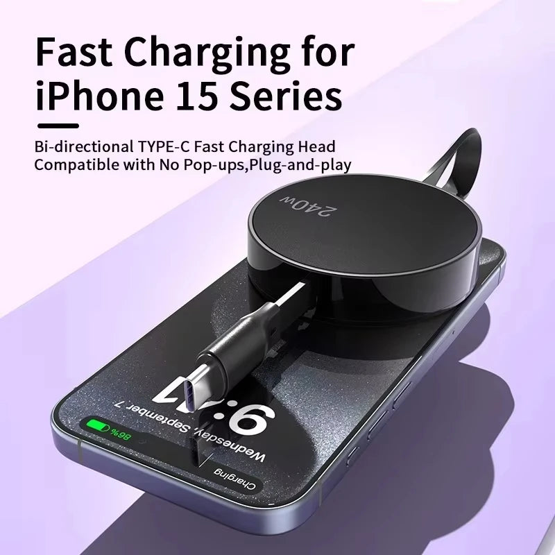 240W Retractable USB-C to USB-C Fast Charging & Data Cable - 5