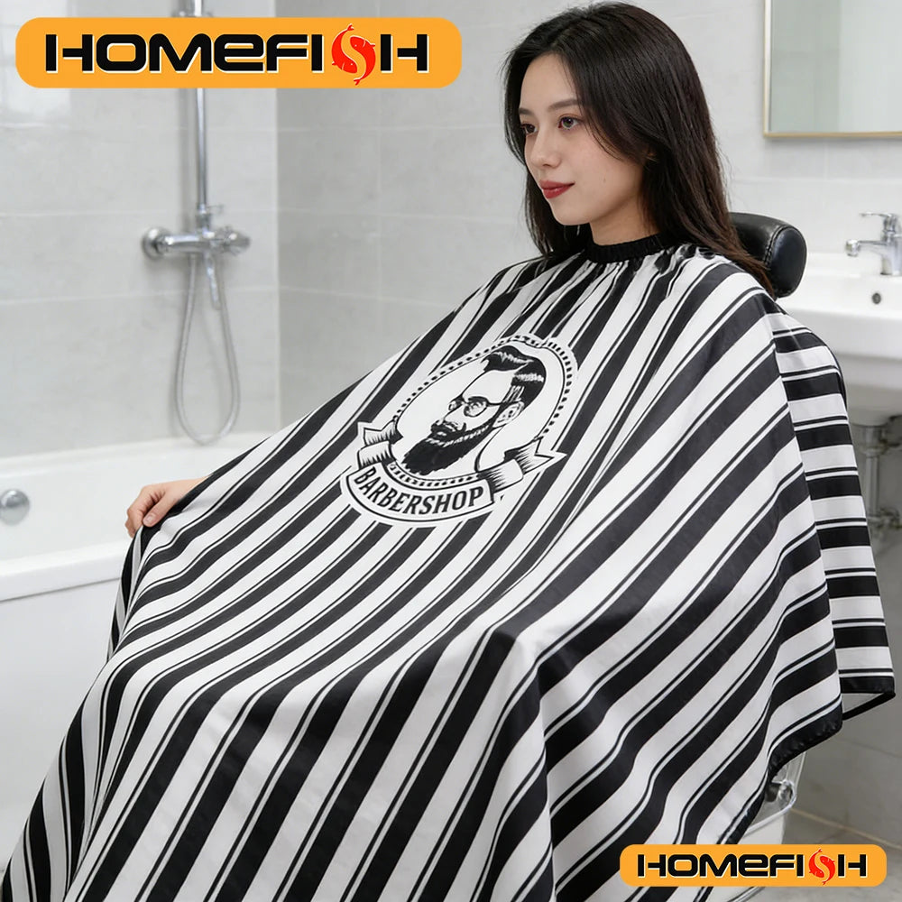 Striped Barber Cape - Waterproof Hair Cutting Apron for Salons