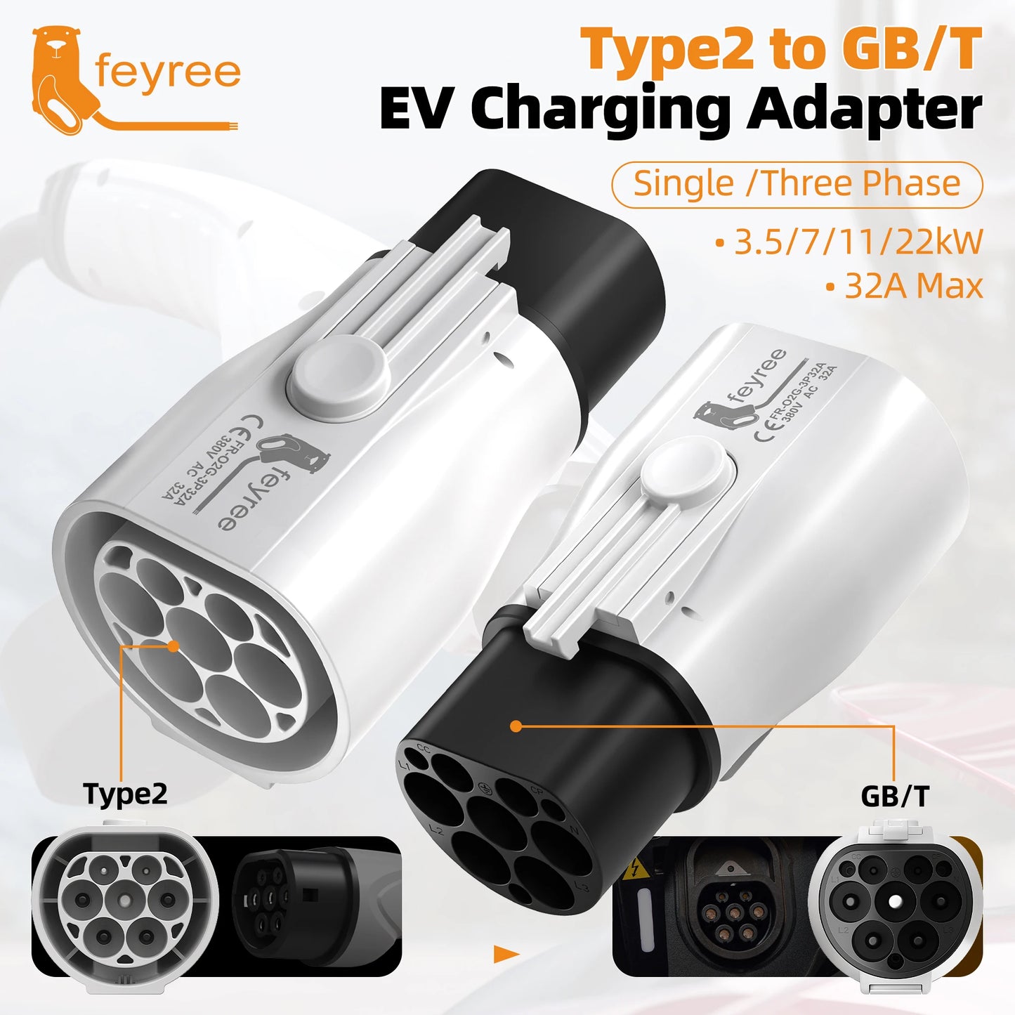 Type 2 to GB/T EV Charging Adapter 32A 22KW for Electric Vehicles