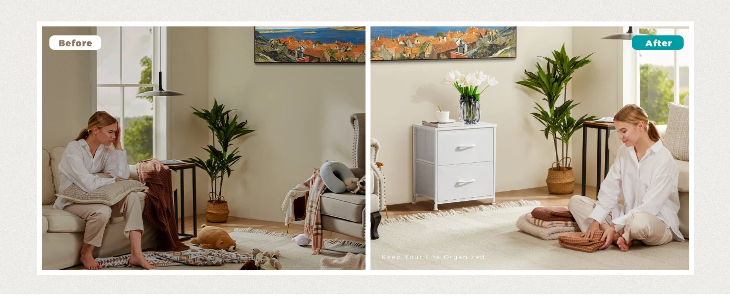 Modern 2-Drawer Nightstand with Sturdy Metal Frame & Wooden Top - 10
