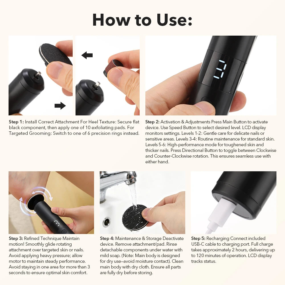 Electric Foot Callus Remover & Nail Care Kit - Rechargeable Pedicure Grinder - 14