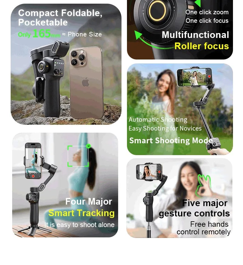 3-Axis Phone Gimbal Stabilizer with Tripod, Extension Rod & Face Tracking - 9