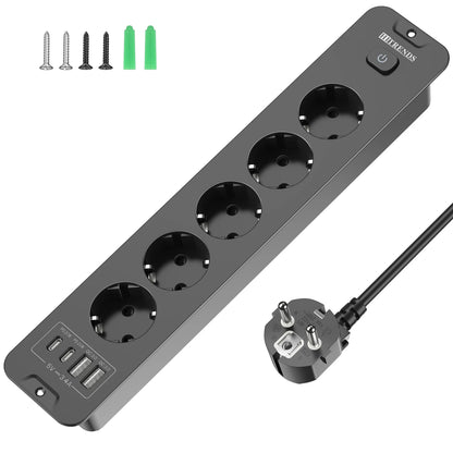 10-in-1 Recessed Power Strip with 20W USB-C PD & Fast Charging Wall Socket