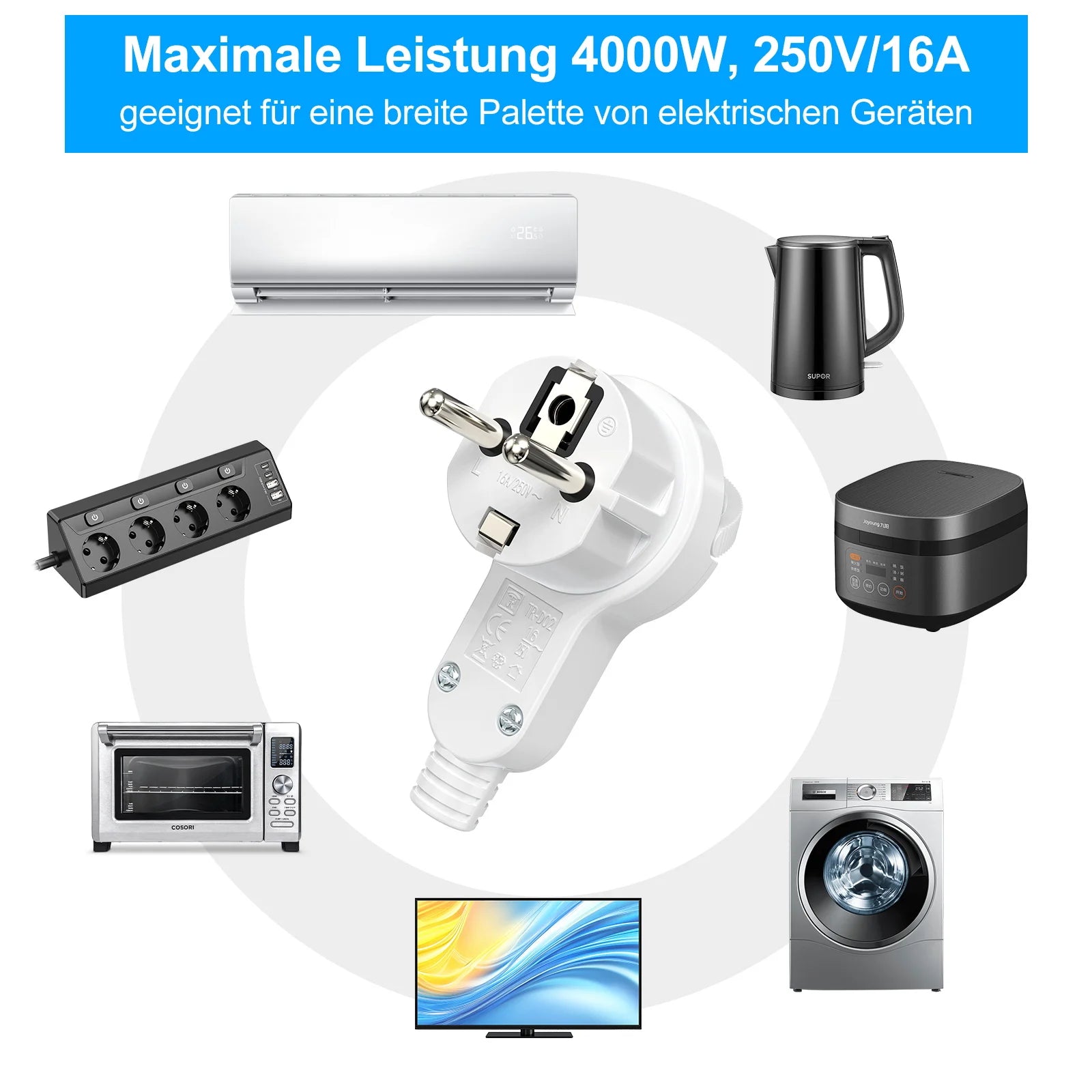 Ultra-Thin Folding Flat Plug 4000W - Space Saving Wall Power Connector - 4