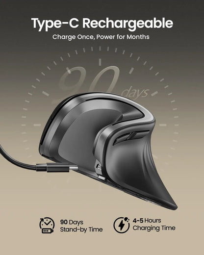 ProtoArc Wireless Ergonomic Vertical Mouse - Rechargeable Bluetooth Optical