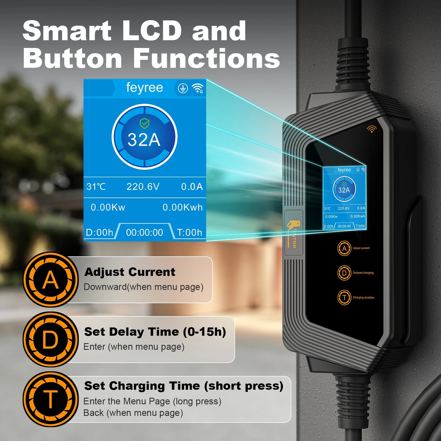 7KW Portable EV Charger with WiFi App & Adjustable Current (GBT)