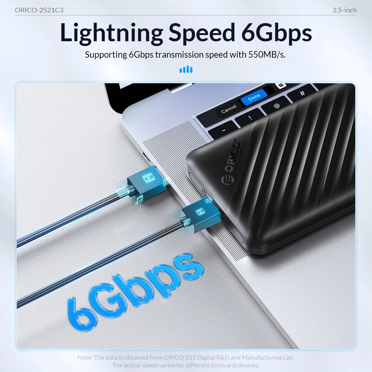 ORICO 2.5" USB 3.1 Type-C HDD/SSD Enclosure - 6Gbps Portable Hard Drive Case - 3