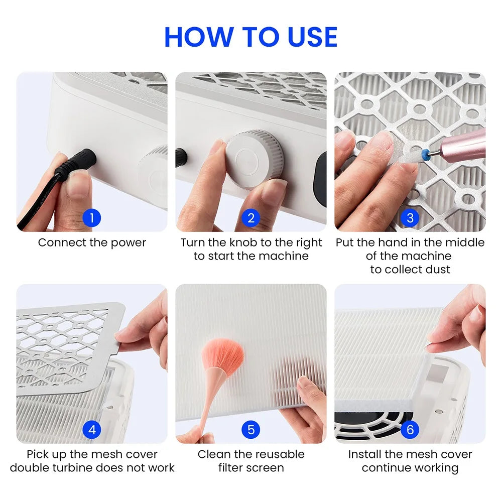 5-Speed Brushless Dual Turbo Nail Dust Collector