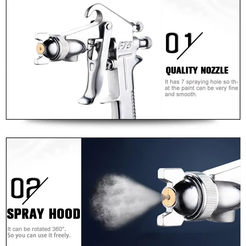 F-75 Professional Pneumatic Air Spray Gun 1.5mm Nozzle for Paint & Furniture - 17