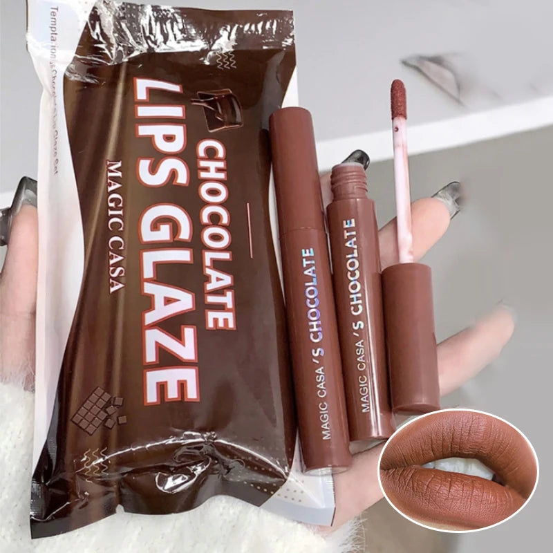 5-Piece Chocolate Matte Lip Glaze Set - Long-Lasting Waterproof Lip Tint - 1