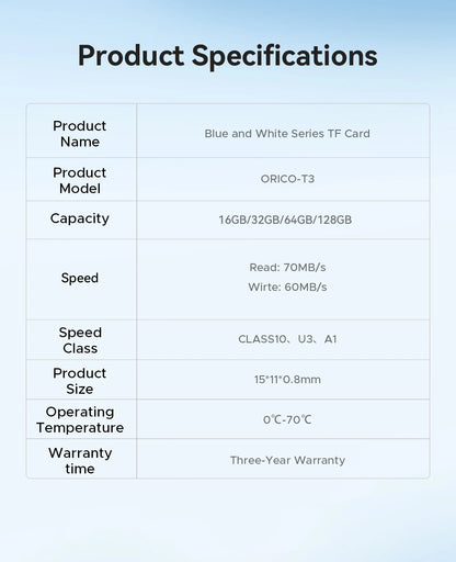 ORICO 128GB Micro SD Card - High-Speed UHS-I V30 for 4K Video & Cameras