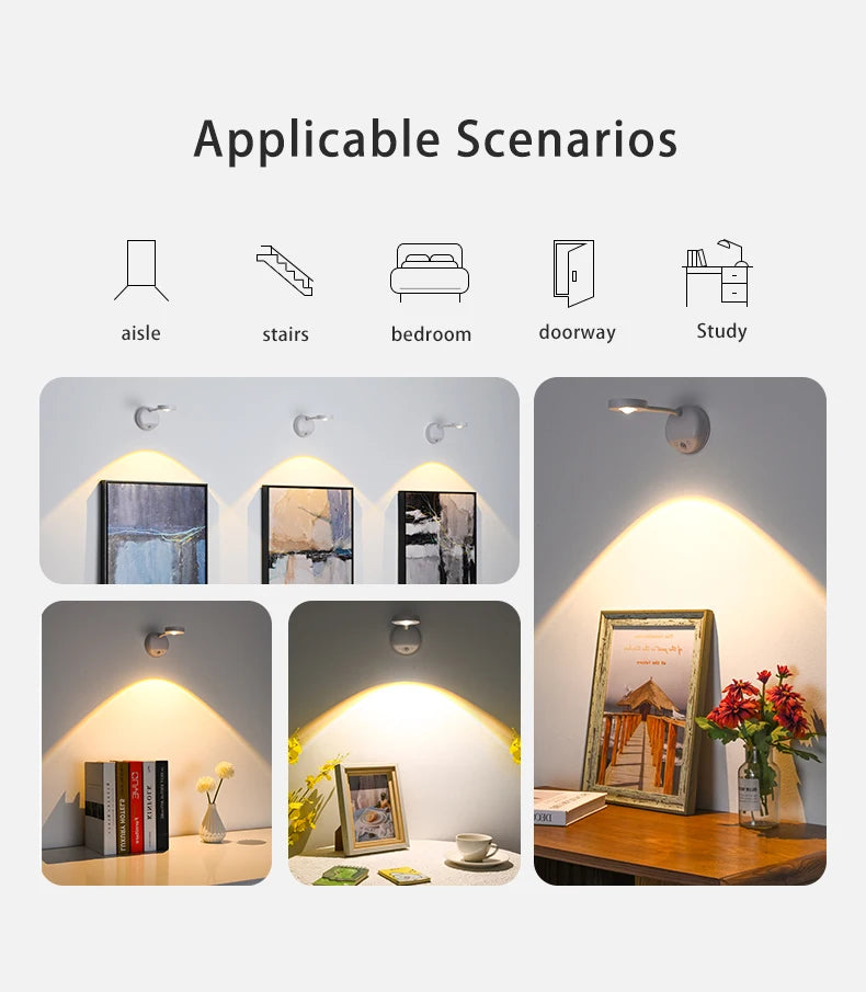 Wireless Motion Sensor LED Wall Light - Rechargeable Type-C Dimmable Indoor Lamp