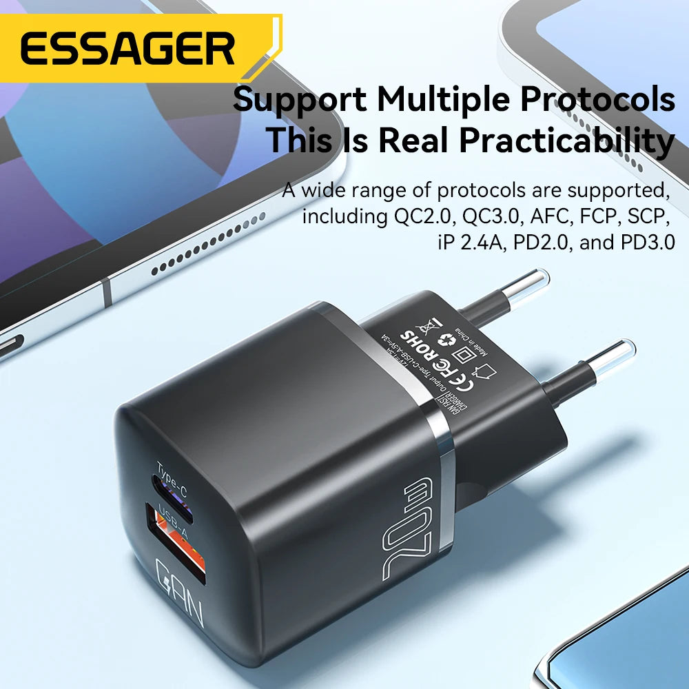 20W GaN Dual Port USB-C Fast Wall Charger for iPhone Samsung iPad