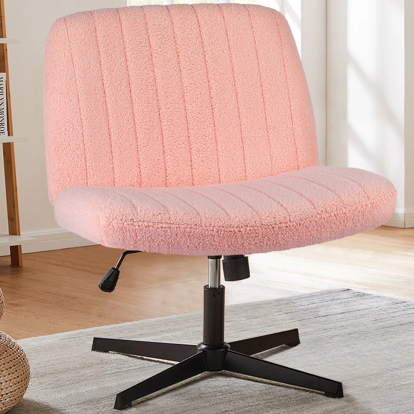 Wide Armless Cross-Legged Office Chair - Adjustable Swivel Vanity Desk Chair