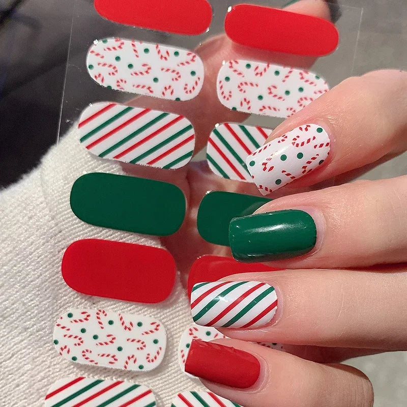 Christmas Snowflake Semi-Cured Gel Nail Wraps - Long-Lasting Holiday Nail Art Decals - 9