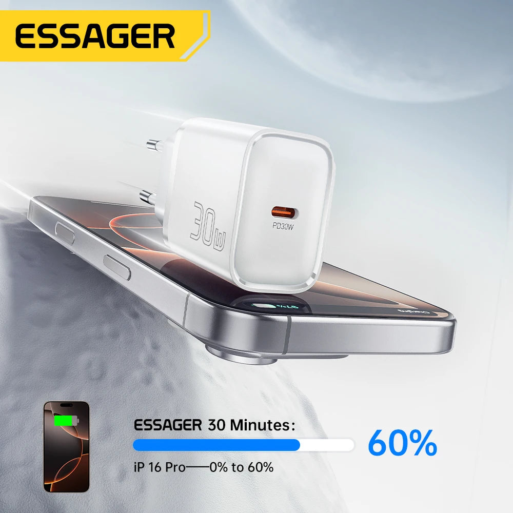 Mini 30W USB-C Fast Charger - PD & QC 3.0 Power Adapter for iPhone & Android