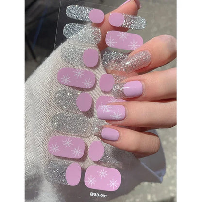 Christmas Snowflake Semi-Cured Gel Nail Wraps - Long-Lasting Holiday Nail Art Decals
