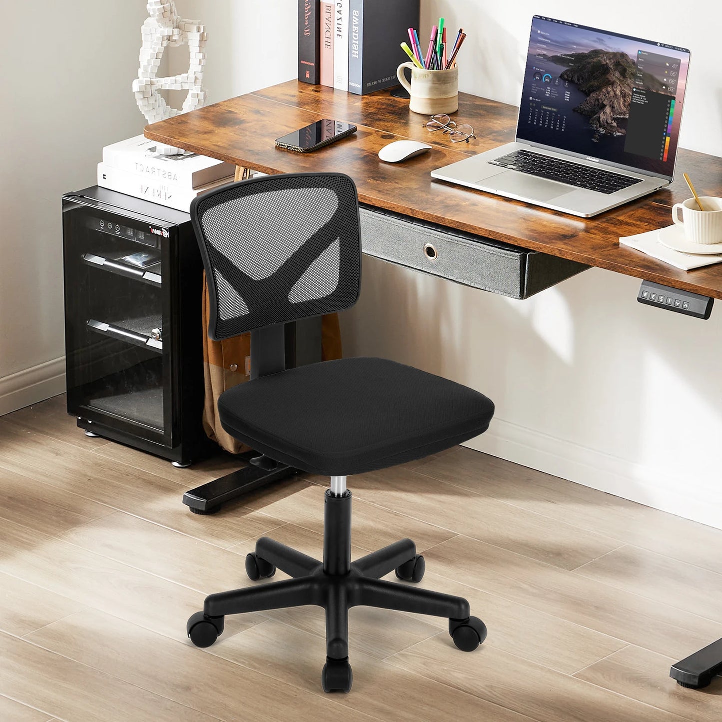 Ergonomic Mesh Armless Office Chair with Lumbar Support & Adjustable Height