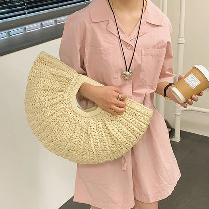 Luxury Half-Moon Straw Tote