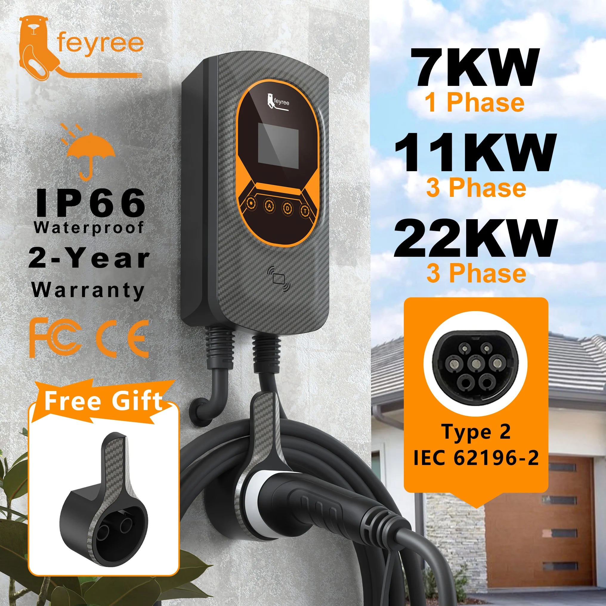 Electric Vehicle Wallbox Charger - Adjustable 7.6kW-22kW EV Charging Station - 1