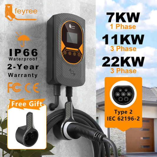 Electric Vehicle Wallbox Charger - Adjustable 7.6kW-22kW EV Charging Station