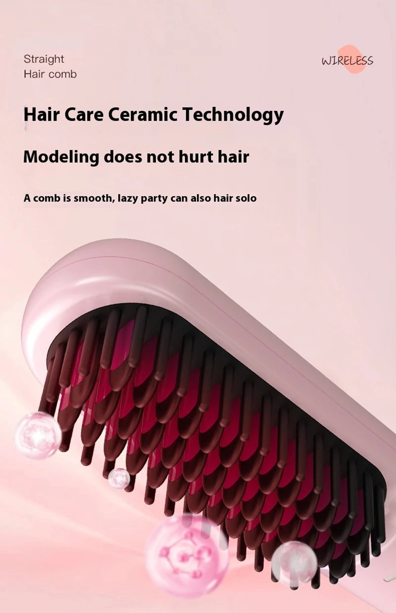 Fast Heating Cordless Hair Straightening Brush - Anti-Frizz Ionic Styling Comb