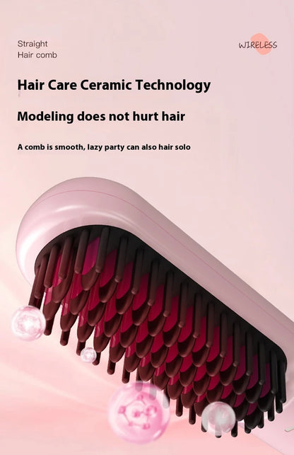 Fast Heating Cordless Hair Straightening Brush - Anti-Frizz Ionic Styling Comb