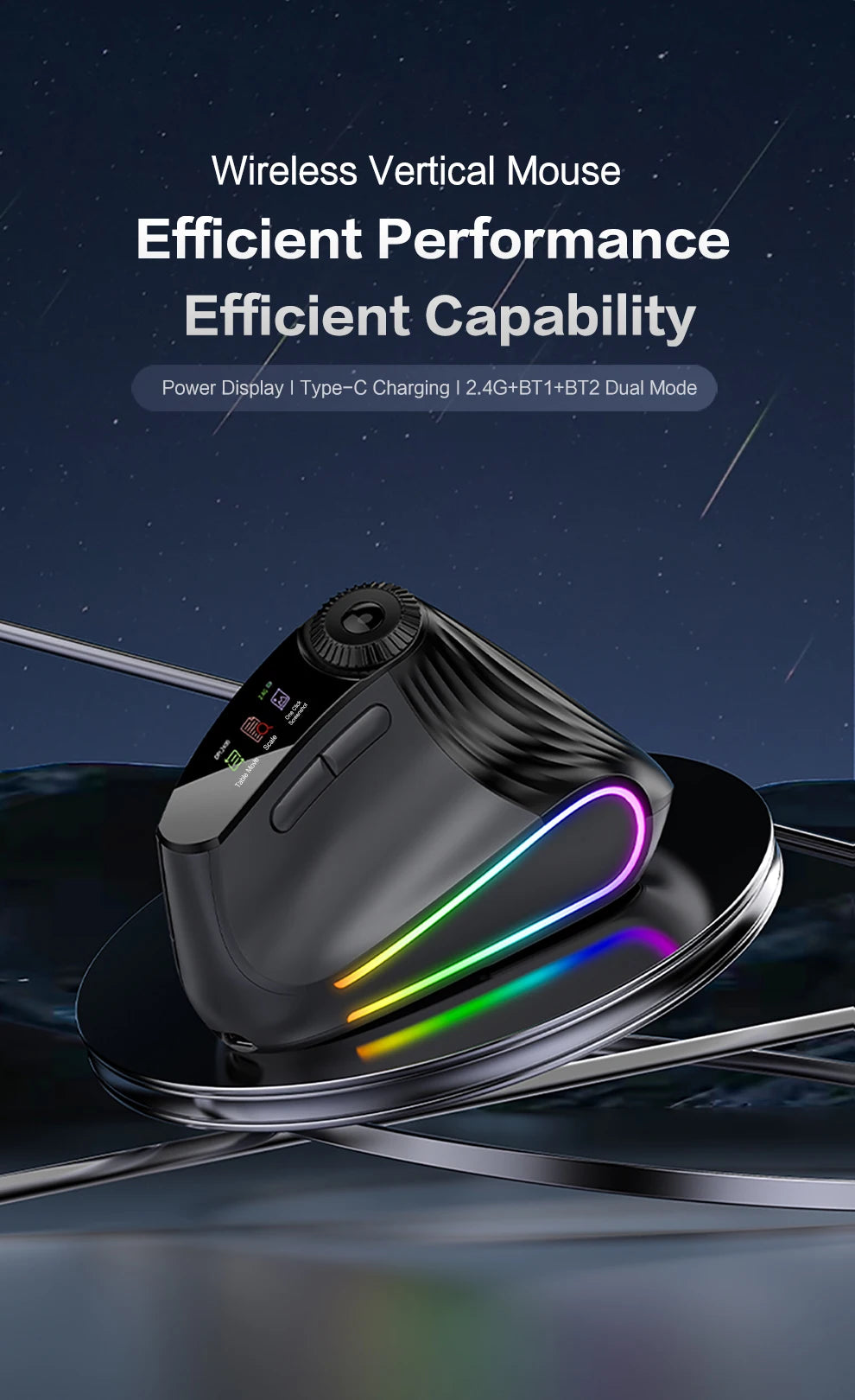 Ergonomic Wireless Vertical Mouse with RGB Backlight & Precision Knob