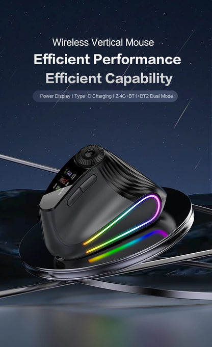 Ergonomic Wireless Vertical Mouse with RGB Backlight & Precision Knob