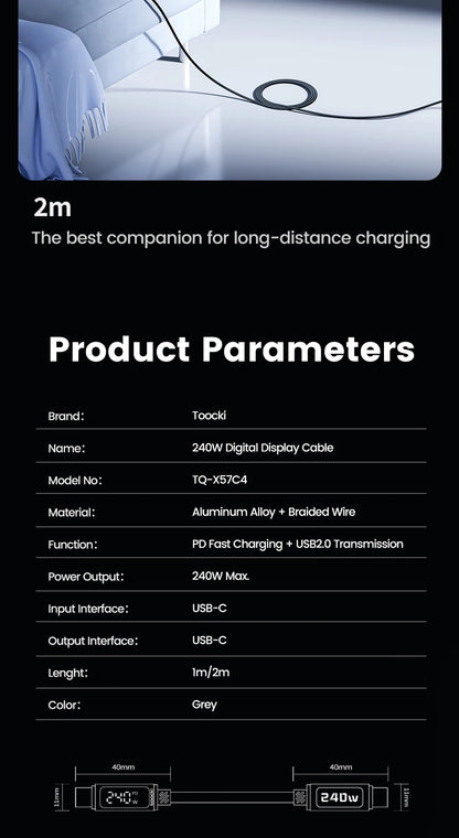 240W USB-C to USB-C Fast Charging Cable with Digital Power Display