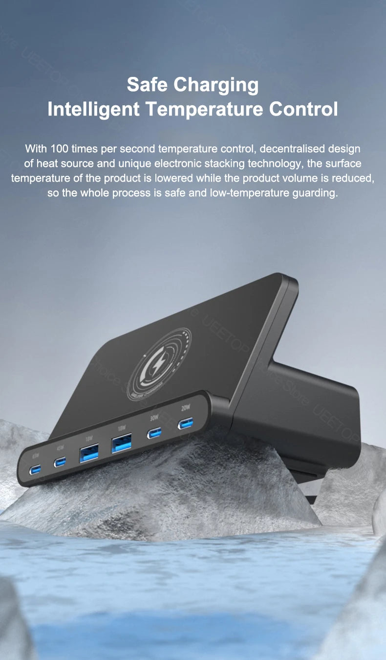 160W GaN Desktop USB Charging Station with 15W Wireless Charger - 14