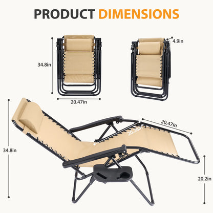 Portable Zero Gravity Recliner Chairs - Set of 2 Folding Patio Loungers