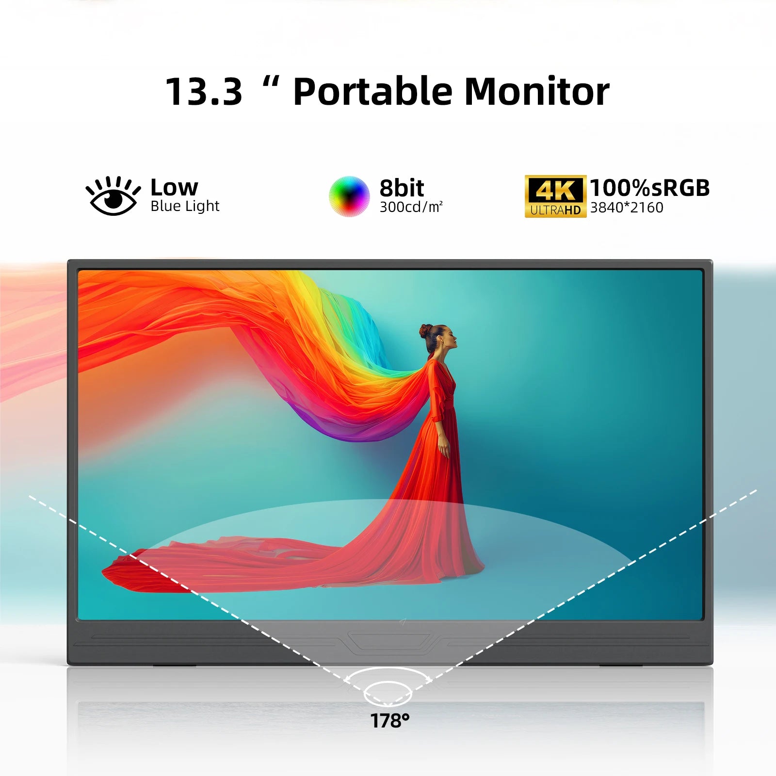 13-Inch 4K Portable Monitor - Ultra HD HDR Travel Display for Gaming & Work - 8