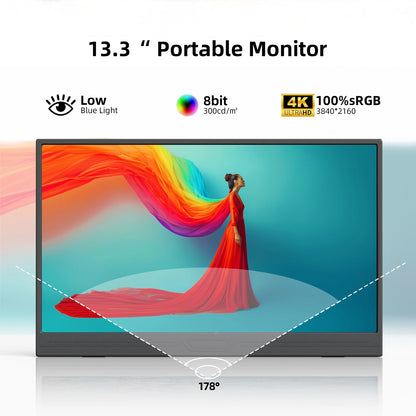13-Inch 4K Portable Monitor - Ultra HD HDR Travel Display for Gaming & Work