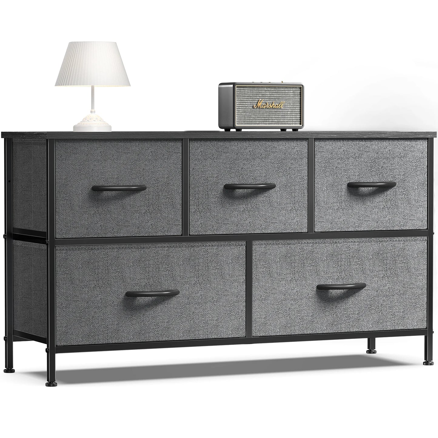 5-Drawer Fabric Dresser Storage Tower with Sturdy Steel Frame