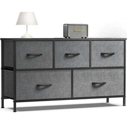 5-Drawer Fabric Dresser Storage Tower with Sturdy Steel Frame