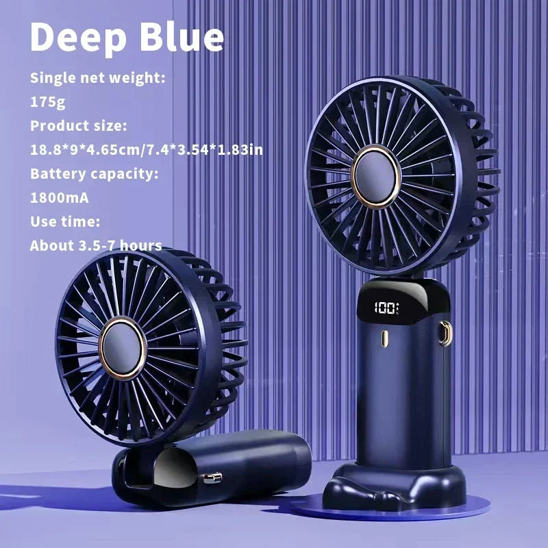 Portable 5-Speed Handheld & Neck Fan with Phone Stand & LED Display