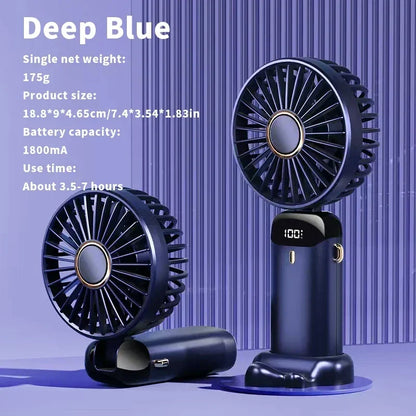 Portable 5-Speed Handheld & Neck Fan with Phone Stand & LED Display