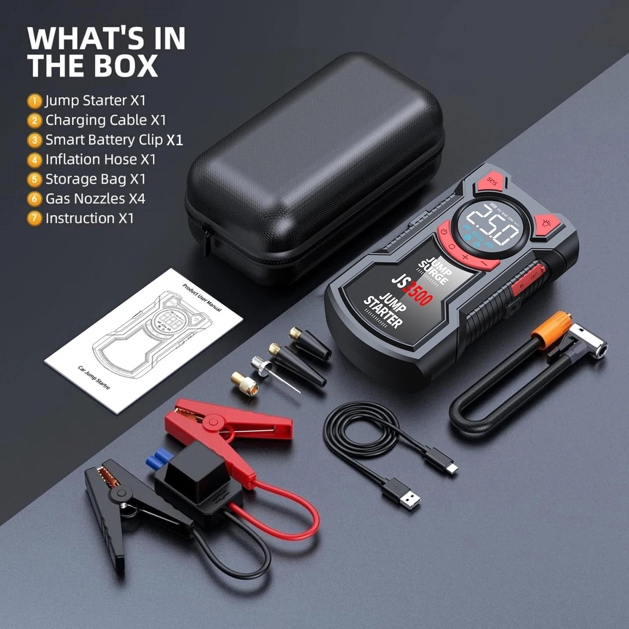 4-in-1 Portable Car Jump Starter with Tire Inflator & Power Bank - 18