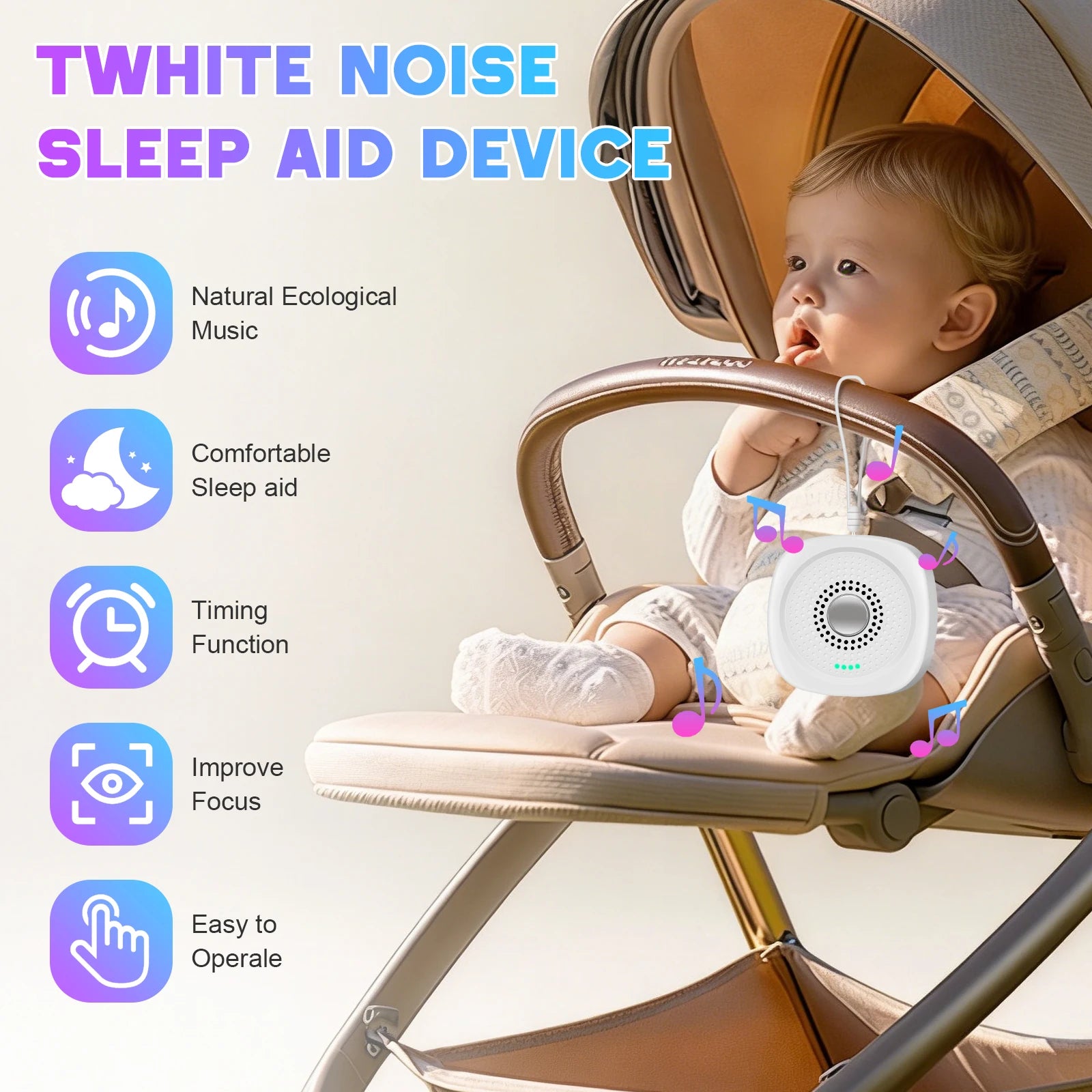 Portable White Noise Sound Machine - Sleep Aid for Babies and Adults - 2