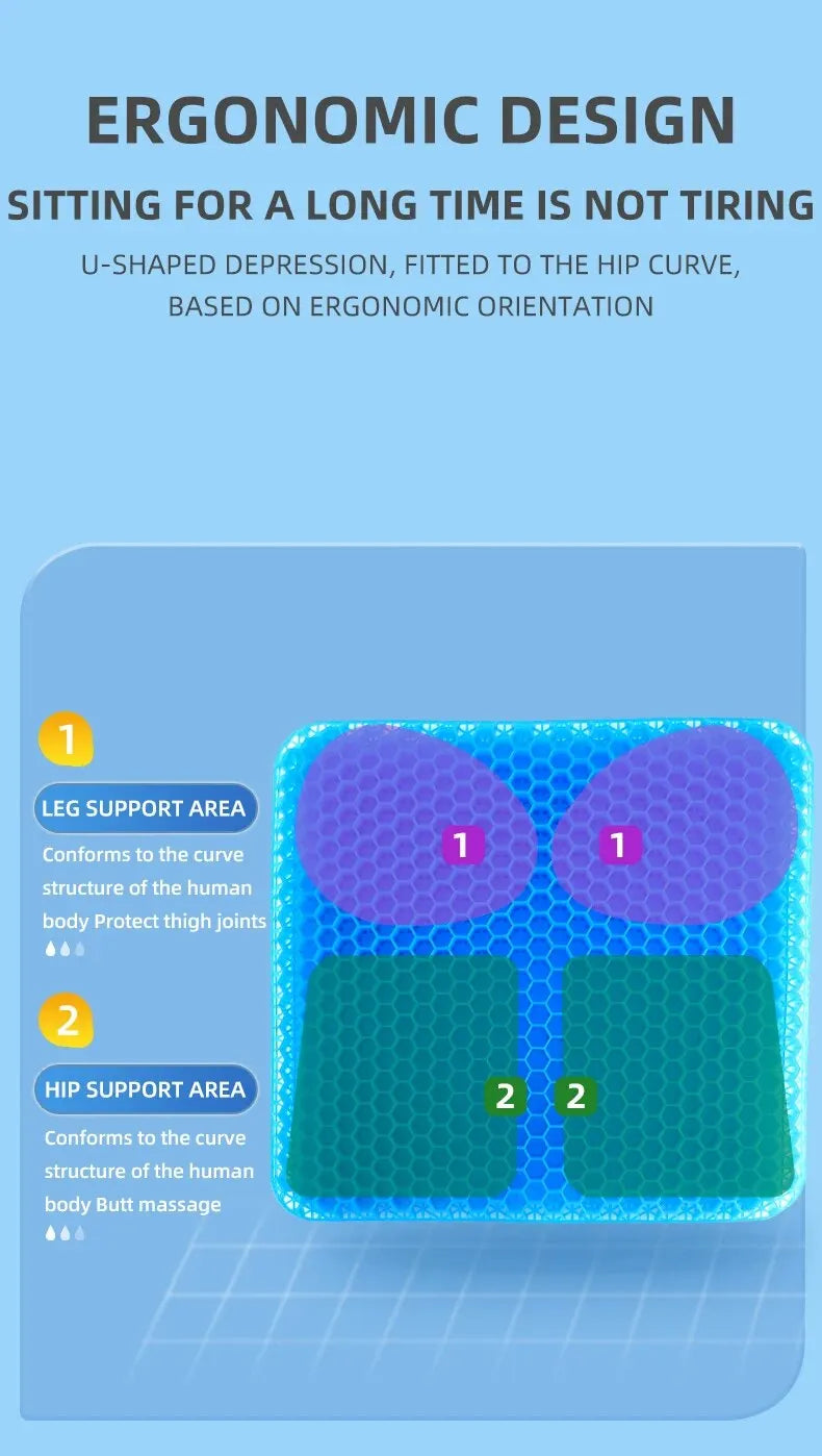 Breathable Honeycomb Gel Seat Cushion for Tailbone & Back Pain Relief - 10